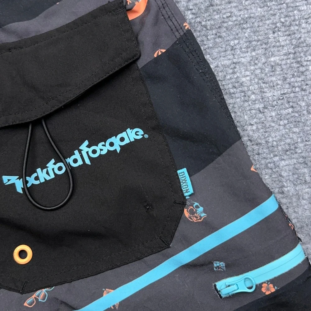 Dixxon Rockford Fosgate Boardshorts Men's 32 Black Striped Tropical Unlined